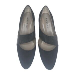 Anyi Lu Katia Shoes Black Suede Wedge Made in Italy Elastic Snakeskin 40 EU 9 US